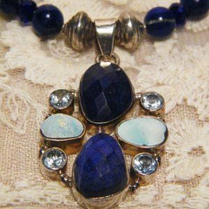 Sapphire Opal Topaz Lapis Pendant Necklace